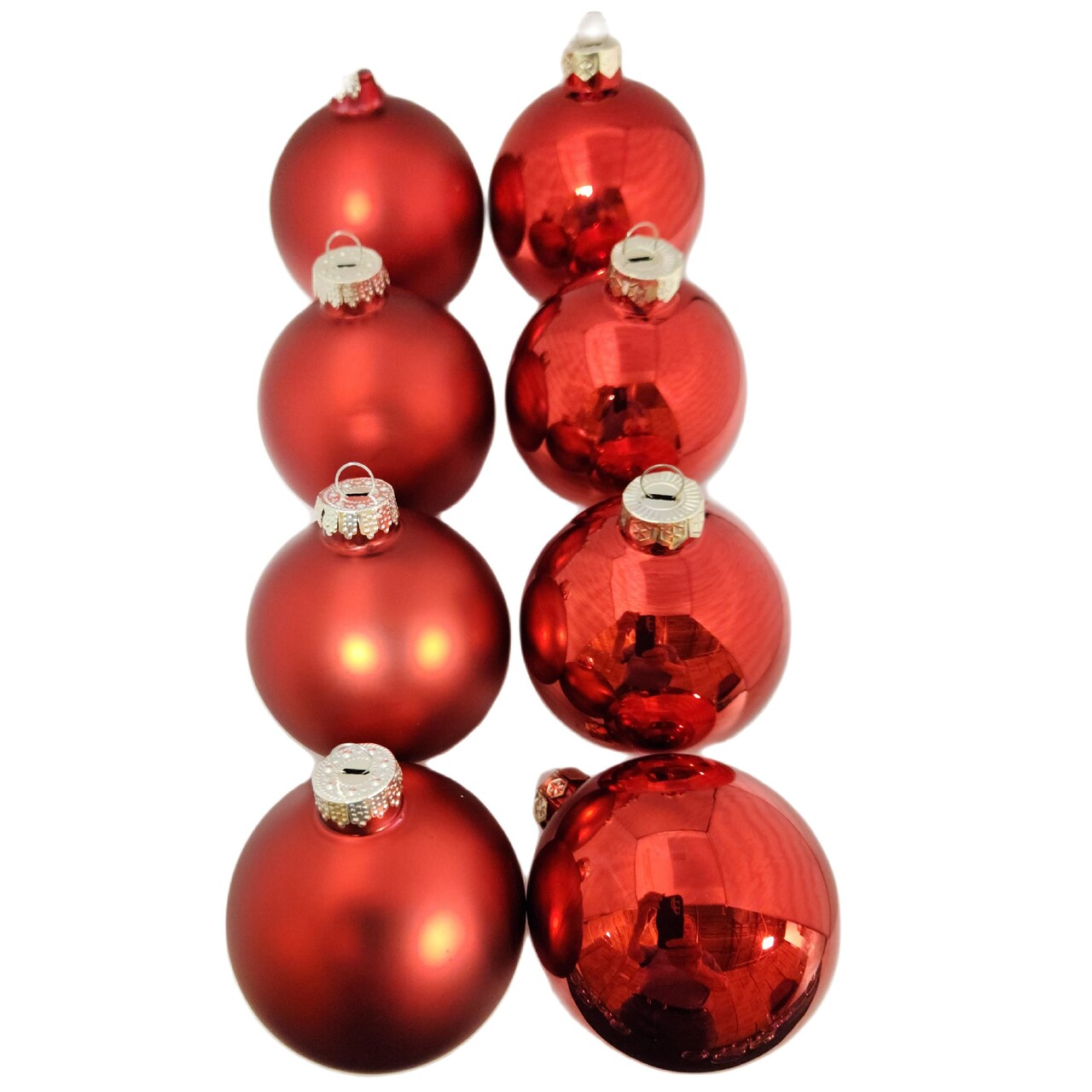 Whitehurst 2-Finish Glass Christmas Ball Ornaments - 3.25" (80mm) - Red - 8ct